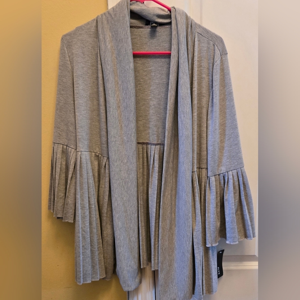 Alyx Womens Gray Draped Open Cardigan with Accordian Pleats 3/4 Sleeves Size XL
